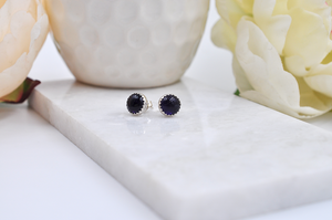 Large Round Amethyst and Silver Post Earrings