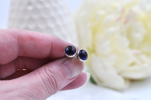 Large Round Amethyst and Silver Post Earrings