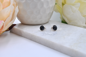 Round Snowflake Obsidian and Sterling Silver Bubble Earrings