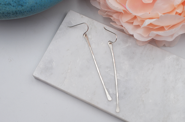 Modern Long Straight Dangle Sterling Silver Earrings - Tranquil Sky Jewelry