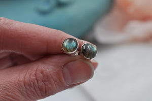 Labradorite and Sterling Silver Bubble Round Earrings