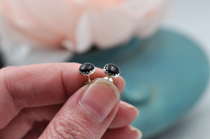 Black Onyx Bubble Post Earrings in Sterling Silver