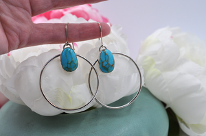 Natural Turquoise Mountain Turquoise Sterling Silver Large Hoops