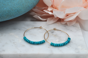 Lightweight Turquoise and 14k Gold Filled Hoop Earrings
