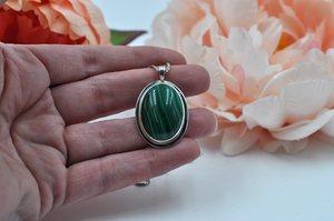 Oval Malachite and Sterling Silver Necklace