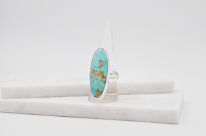 Long Oval Royston Turquoise Statement Ring • US Size 9.5