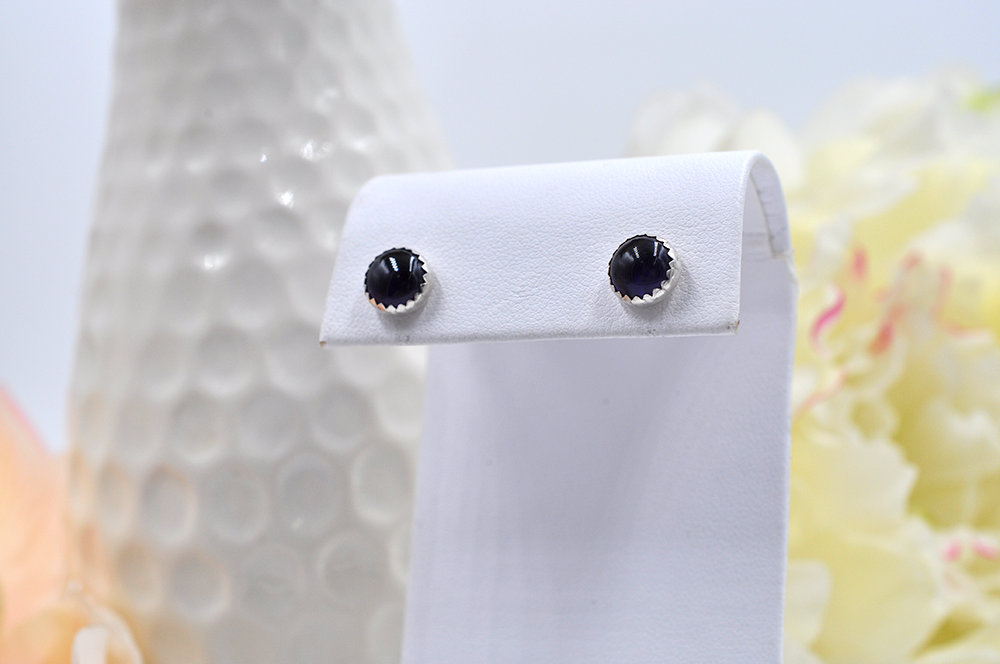 Large Round Amethyst and Silver Post Earrings