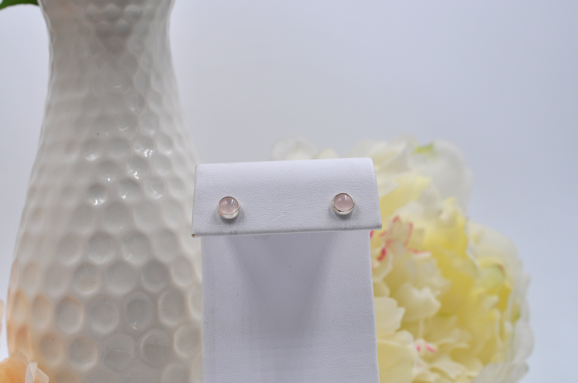 Round Rose Quartz and Sterling Silver Bubble Post Earrings