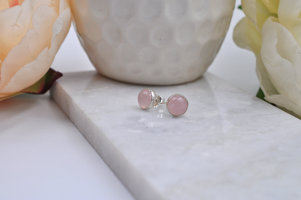 Round Rose Quartz and Sterling Silver Bubble Post Earrings