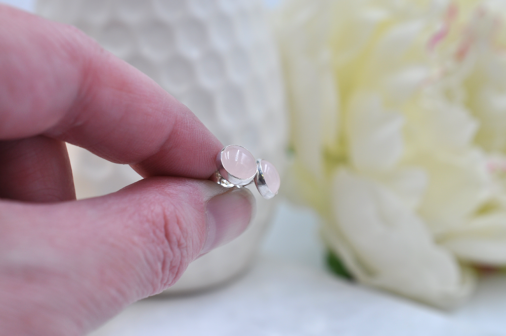 Round Rose Quartz and Sterling Silver Bubble Post Earrings