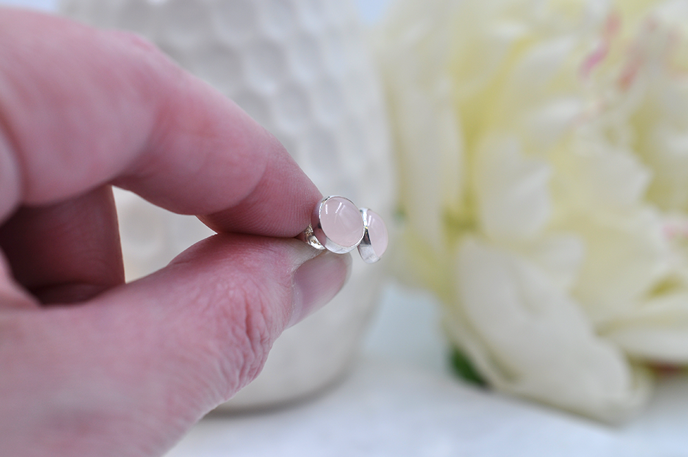 Round Rose Quartz and Sterling Silver Bubble Post Earrings