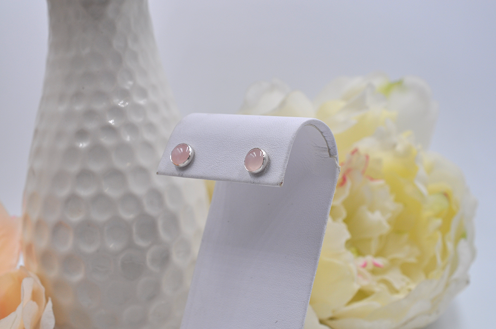 Round Rose Quartz and Sterling Silver Bubble Post Earrings