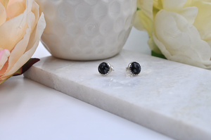 Round Snowflake Obsidian and Sterling Silver Bubble Earrings