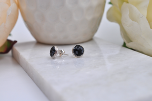 Round Snowflake Obsidian and Sterling Silver Bubble Earrings