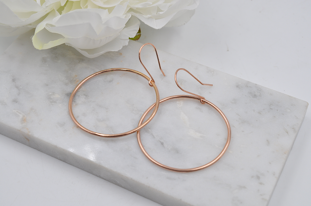 Large 14K Rose Gold Filled Drop Hoop Earrings