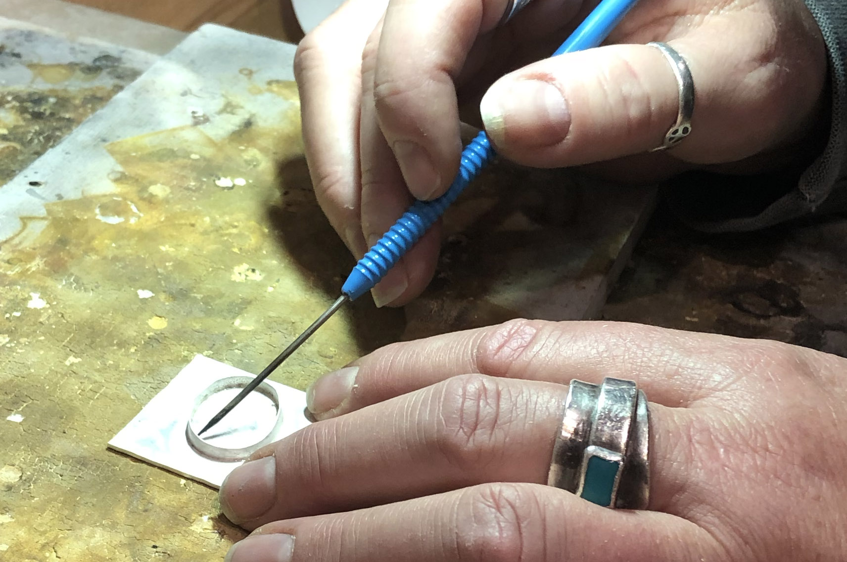 WEDNESDAY NIGHTS: April 2nd - April 23rd • Hammered Silver Ring Band & Stone Pendant
