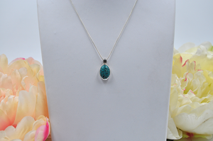 Small Vertical Oval Hubei Turquoise Sterling Silver Necklace