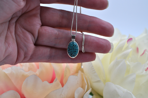 Small Vertical Oval Hubei Turquoise Sterling Silver Necklace