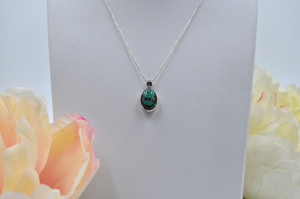 Small Vertical Oval Hubei Turquoise Sterling Silver Necklace