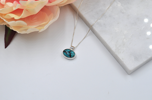 Small Horizontal Hubei Turquoise and Sterling Silver Necklace