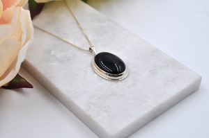 Classic Sterling Silver and Black Onyx Oval Necklace