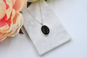 Classic Sterling Silver and Black Onyx Oval Necklace