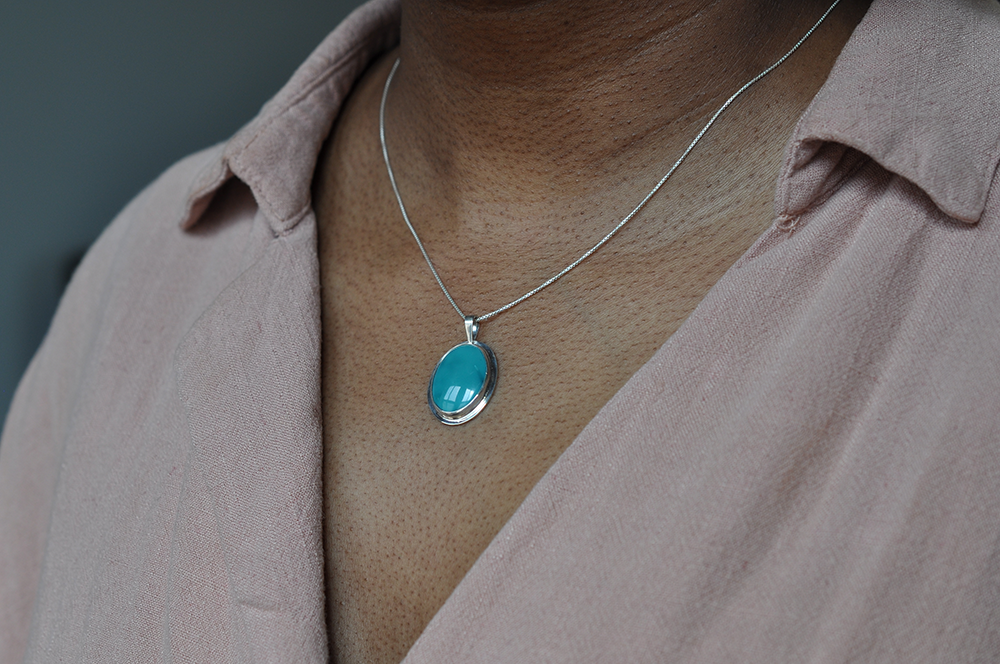 Sterling Silver Oval Hubei Turquoise Necklace