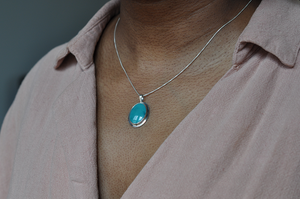 Sterling Silver Oval Hubei Turquoise Necklace