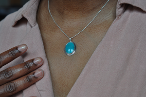 Sterling Silver Oval Hubei Turquoise Necklace