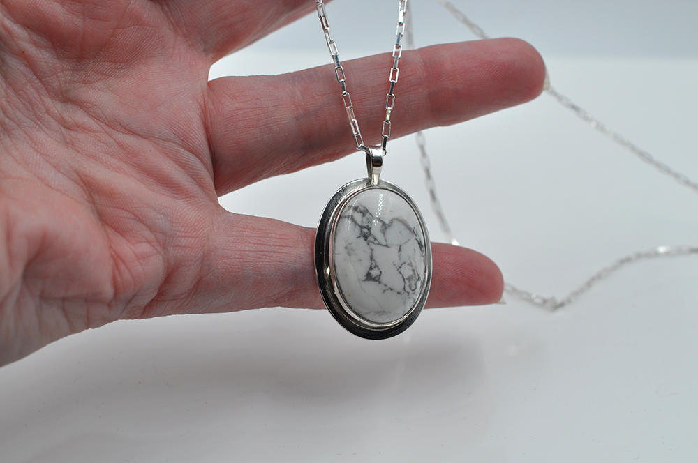 Oval Howlite and Sterling Silver Necklace