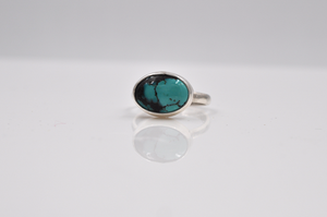 Hubei Turquoise and Sterling Silver Horizontal Oval Ring • US Size 7, US Size 8, US Size 9