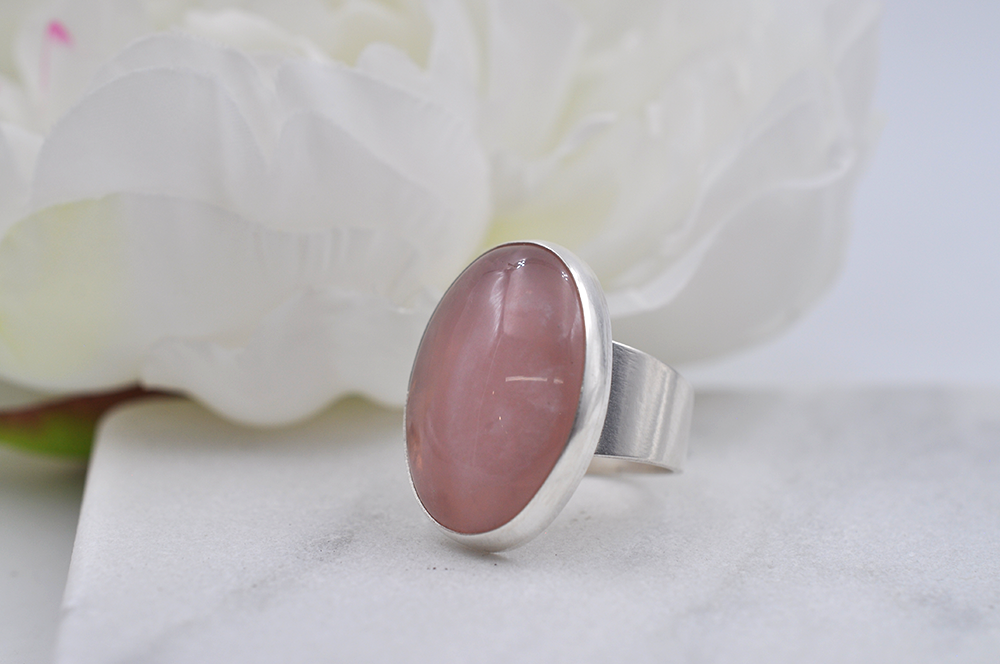 Rose Quartz and Sterling Silver Estelle Ring with Tapered Wide Band