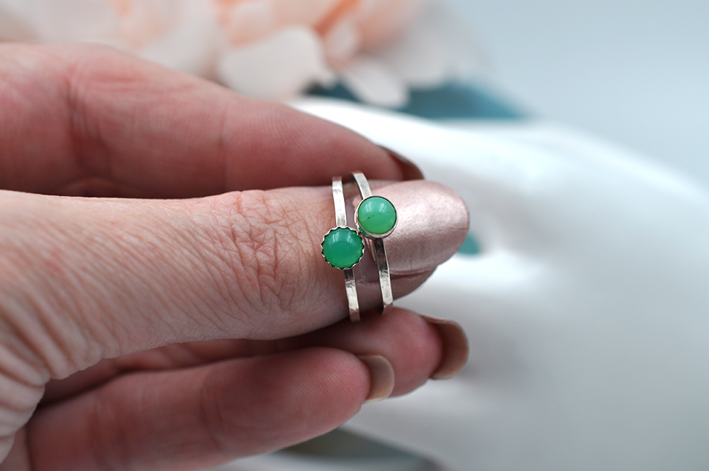 Chrysoprase Mix & Match Sterling Silver Hammered Stacking Ring