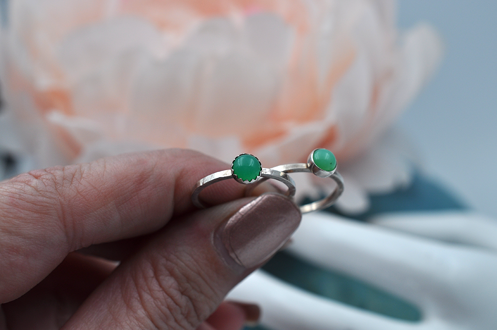 Chrysoprase Mix & Match Sterling Silver Hammered Stacking Ring