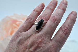 Oblong Black Onyx Sterling Silver Claira Ring • US Size 6, US Size 7.5, US Size 8