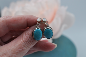 Hubei Turquoise and Rainbow Moonstone Post Earrings