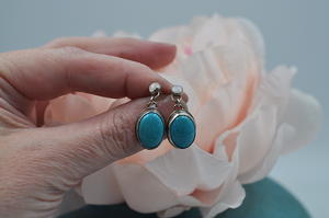Hubei Turquoise and Rainbow Moonstone Post Earrings