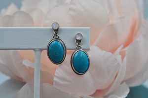 Hubei Turquoise and Rainbow Moonstone Post Earrings