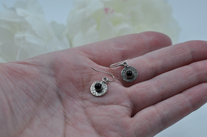 Round Sterling Silver and Black Onyx Dangle Earrings