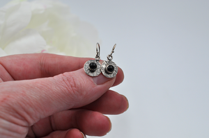 Round Sterling Silver and Black Onyx Dangle Earrings