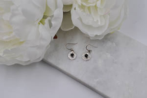 Round Sterling Silver and Black Onyx Dangle Earrings