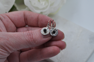 Round Sterling Silver and Black Onyx Dangle Earrings