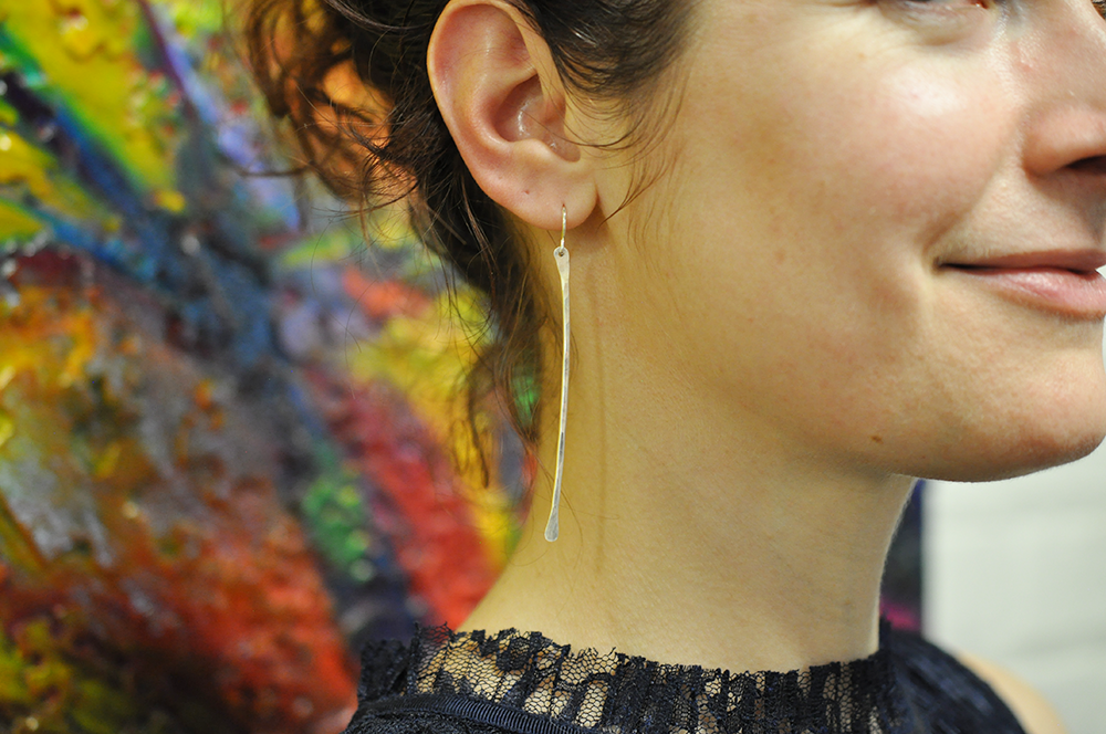 Modern Long Straight Dangle Sterling Silver Earrings Tranquil