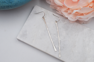 Modern Long Straight Dangle Sterling Silver Earrings