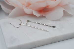 Short Hammered Sterling Silver Dangle Stick Earrings