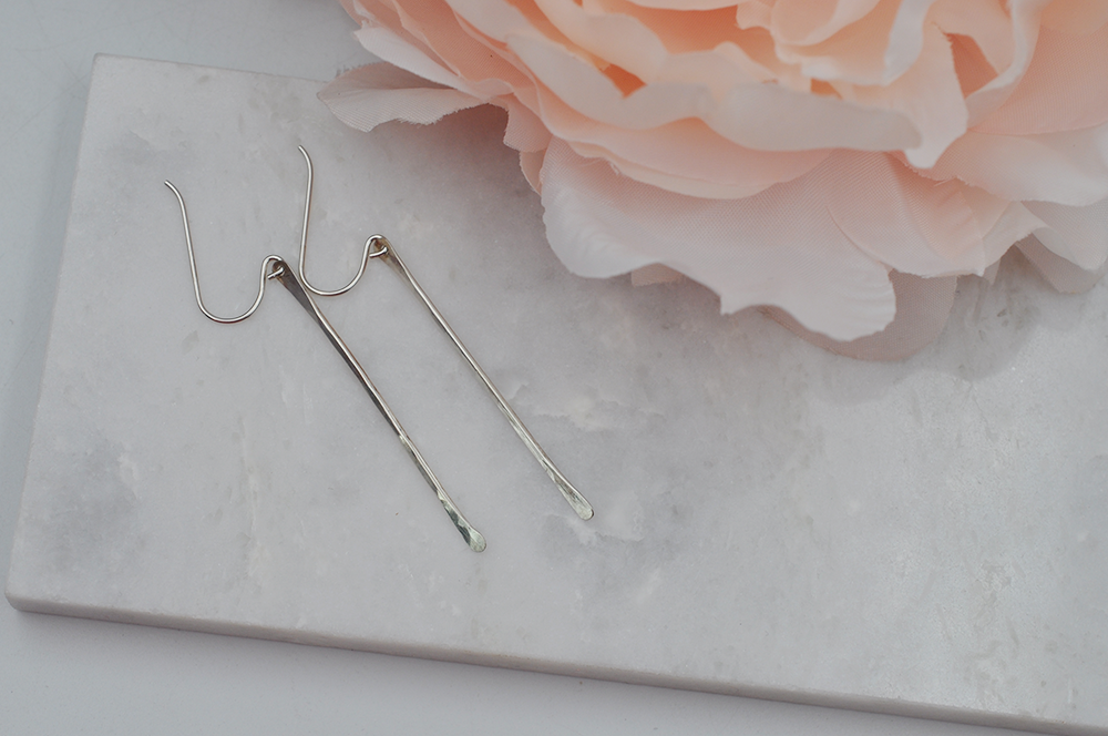 Short Hammered Sterling Silver Dangle Stick Earrings
