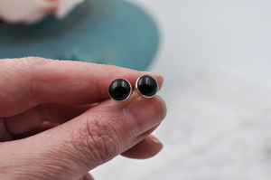 Large Round Black Onyx Sterling Silver Earrings