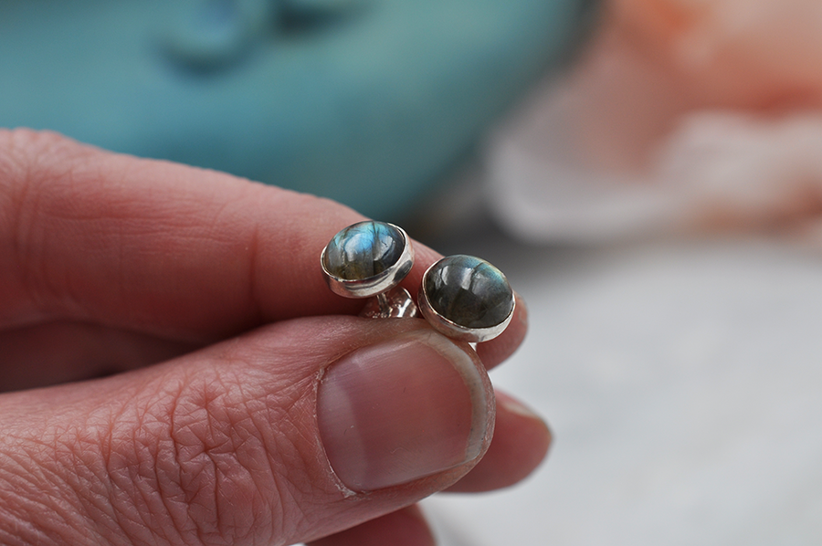 Labradorite and Sterling Silver Bubble Round Earrings