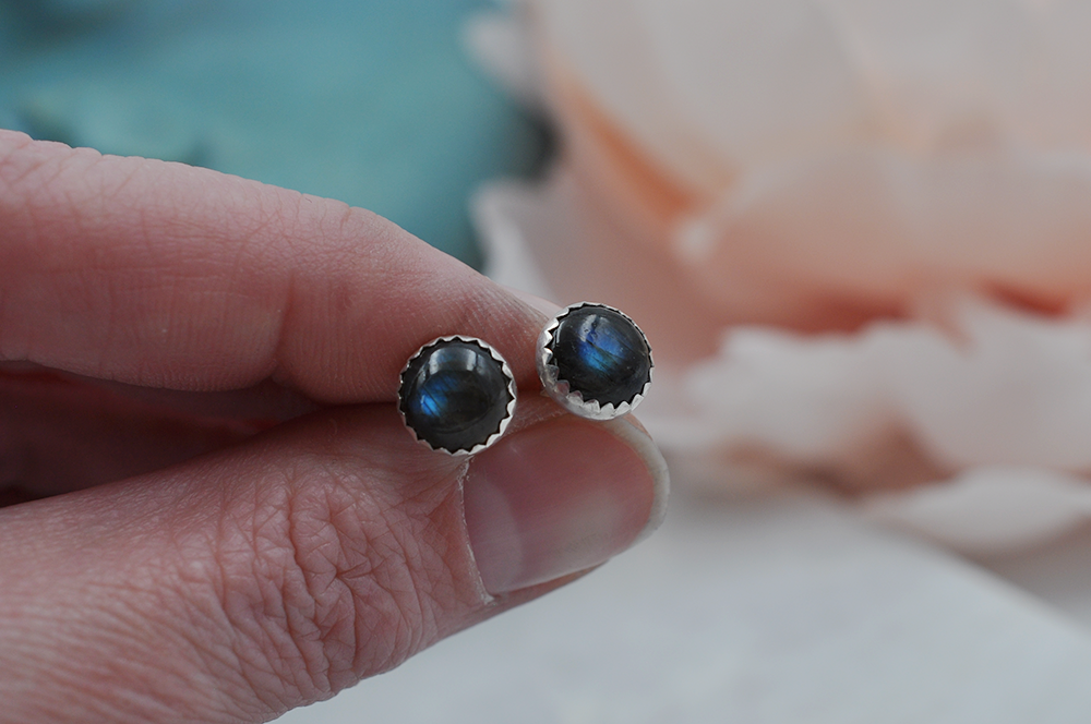 Sterling Silver and Labradorite Round Bubble Post Earrings
