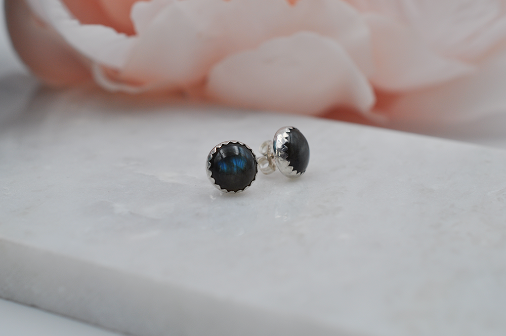 Sterling Silver and Labradorite Round Bubble Post Earrings